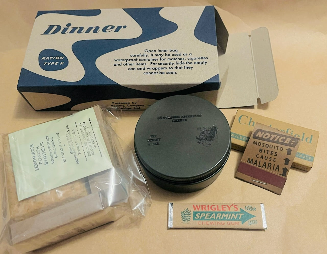 WWII US Army - K Ration - Late War Morale Type -  Complete and Ready to Eat